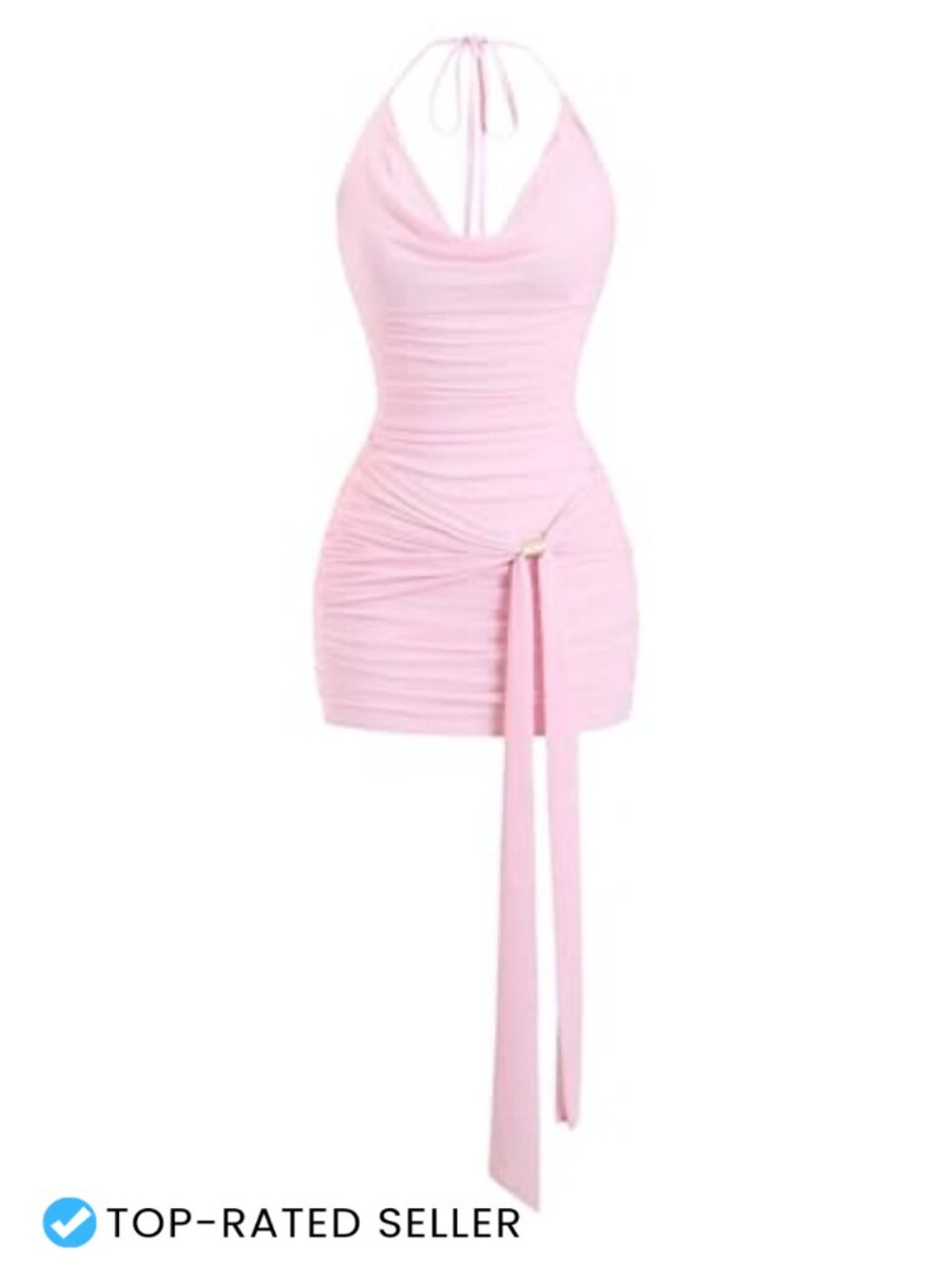 Sleeveless Halter Backless Bodycon Mini Dress Draped Ruched
